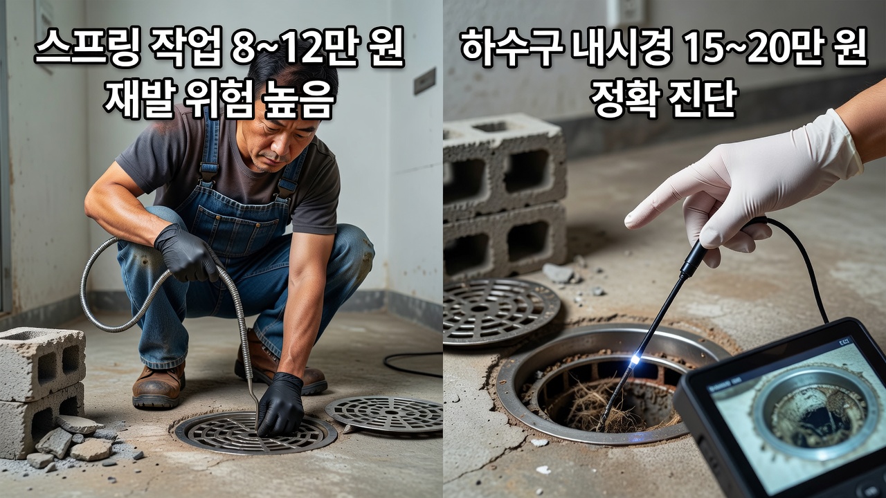 스프링으로 뚫어도 또 막히는 상가 화장실, 화장실 하수구 막힘 원인을 하수구 내시경으로 확인하세요