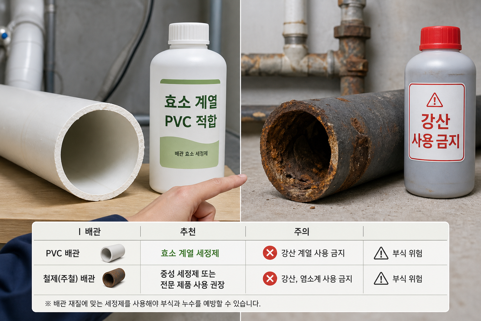 하수구 뚫는 약품, 배관 재질별 선택 기준과 부식·냄새 주의점