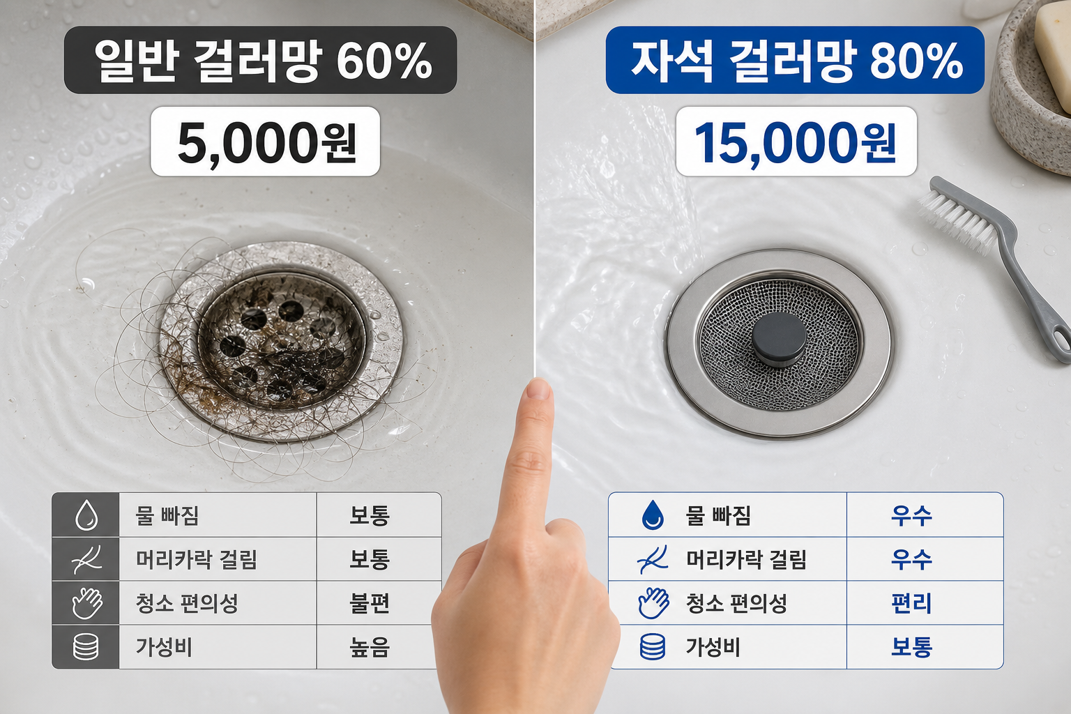 욕실 배수구 머리카락 막힘 예방 도구와 청소 주기 추천