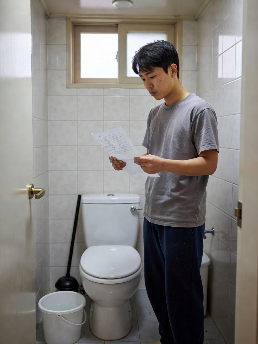 변기 막힘 뚫는법 목차를 나타내는 실전 준비 장면