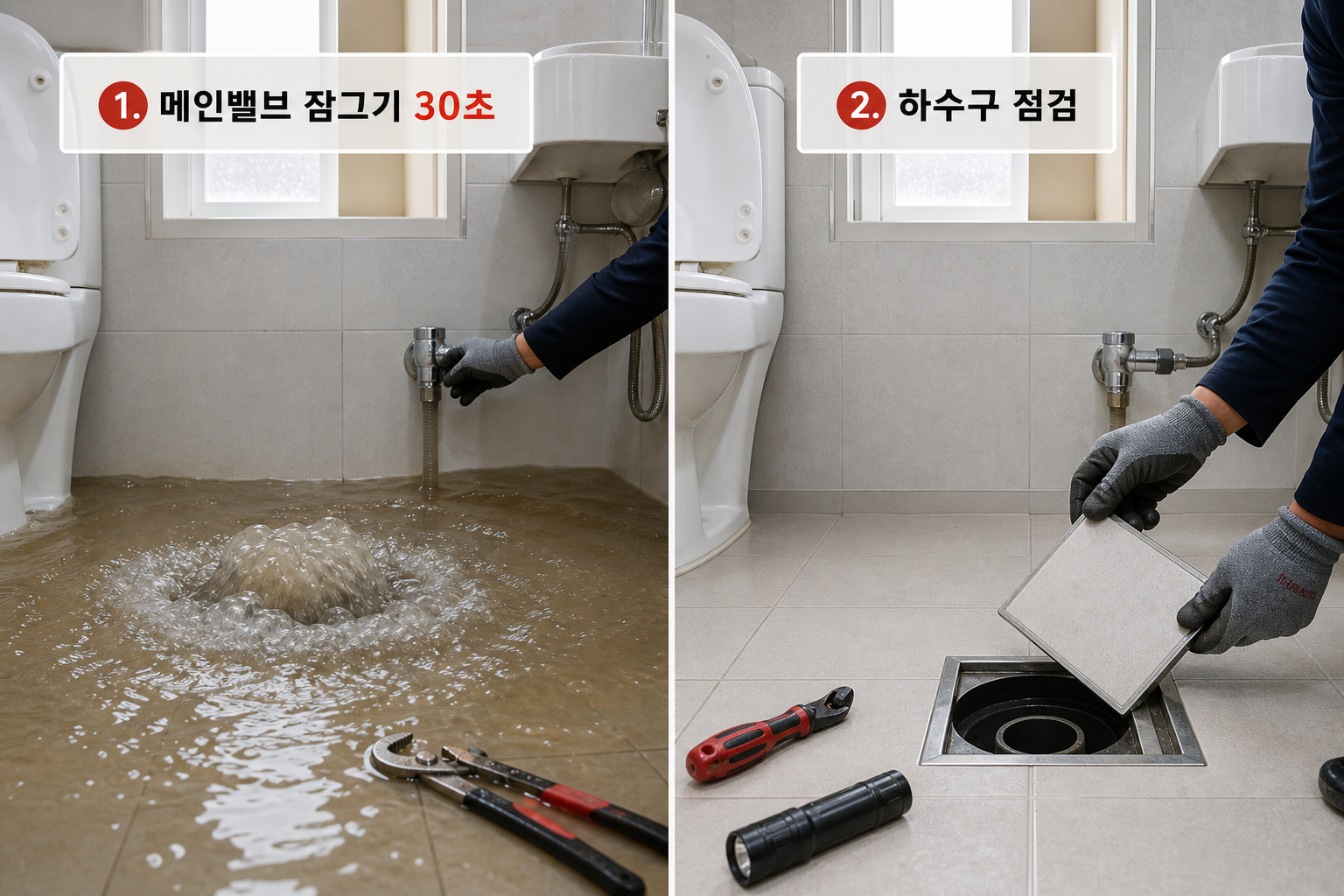 아파트 저층 화장실 하수구 역류 시 배관 점검과 응급 차단 순서
